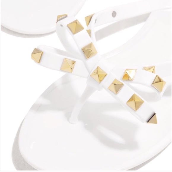 White gold studded jelly sandals. - Picture 6 of 6
